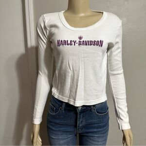 Vintage Harley Davidson Women’s Biker Long Sleeve Tee Project Crop USA Sz L*